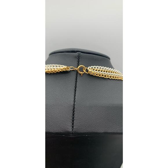 Vintage Stunning 1979’s MCM Style Multi Chain White and Gold Necklace - Picture 5 of 5